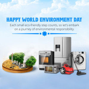 Image depicting eco-friendly appliances and a call to environmental responsibility for World Environment Day.
