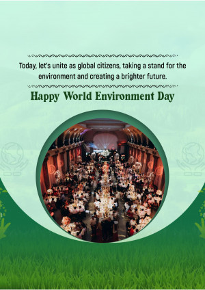 World Environment Day greeting with a crowd in a hall