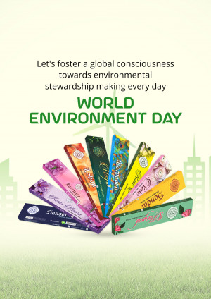 World Environment Day promotional image featuring incense sticks and a cityscape.