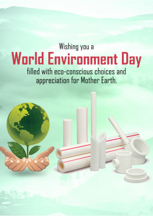 World Environment Day graphic with a globe growing from a plant and PVC pipes.