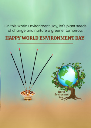 World Environment Day greeting with a globe growing on a tree and incense sticks