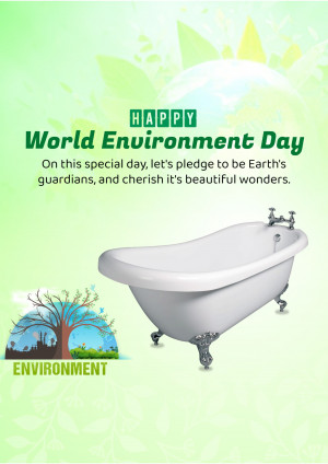 World Environment Day graphic with a bathtub and nature elements