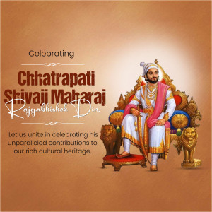 Image of Chhatrapati Shivaji Maharaj on his throne, celebrating his coronation day.