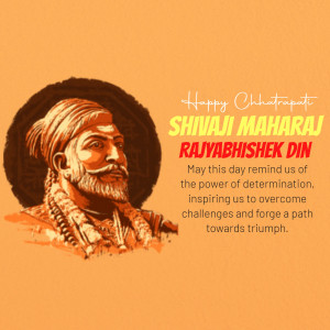 Image of Chhatrapati Shivaji Maharaj with text celebrating Rajyabhishek Din