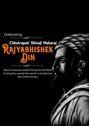 Portrait of Chhatrapati Shivaji Maharaj with text celebrating Rajyabhishek Din