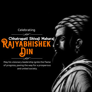 Portrait of Chhatrapati Shivaji Maharaj with text celebrating Rajyabhishek Din