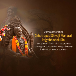 Image commemorating Chhatrapati Shivaji Maharaj Rajyabhishek Din with a portrait of the warrior king.