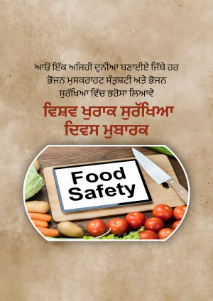 Image depicting food safety with vegetables, a tablet, and a knife.