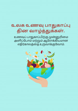 Illustration of a hand holding the Earth as a bowl filled with healthy food.