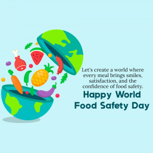 Illustration of a globe opening to reveal fruits and vegetables, promoting food safety.