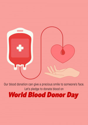 Illustration of a blood bag connected to a heart with a hand reaching out, promoting blood donation.