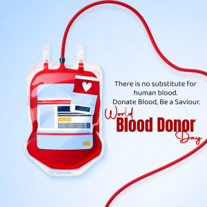 Image depicting a blood bag shaped like a heart with text promoting blood donation.