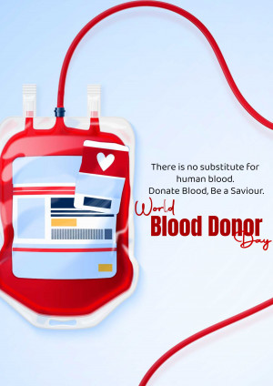 Illustration of a blood bag with a heart and text promoting blood donation.