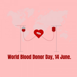 World Blood Donor Day illustration with blood bags and a heart