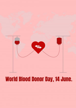 World Blood Donor Day illustration with blood bags and a heart