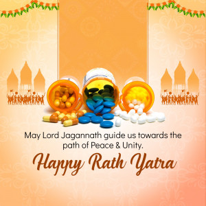 Rath Yatra greeting with pills and temple background