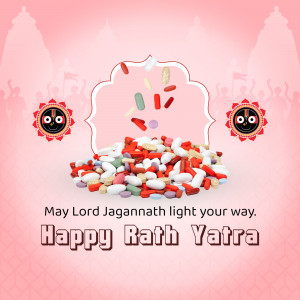 Rath Yatra greeting with pills and Lord Jagannath symbols