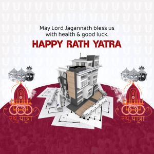 Rath Yatra greeting with architectural design elements