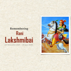 Painting of Rani Lakshmibai on horseback with a child on her back