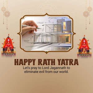 Rath Yatra greeting with architectural design and temple imagery