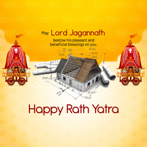 Rath Yatra greeting with architectural blueprint