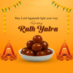 Rath Yatra greeting with sweets and chariots