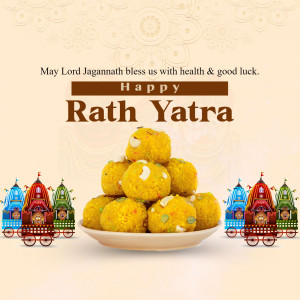 Rath Yatra festival greeting with sweets and chariots