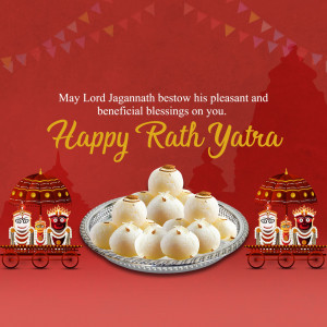 Rath Yatra festival greeting with sweets and deities