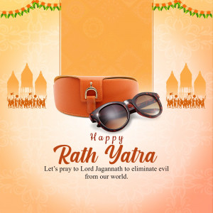 Rath Yatra greeting with sunglasses and a bag