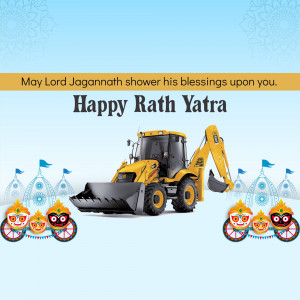 Rath Yatra greeting with a backhoe loader and festive decorations
