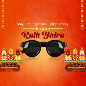 Rath Yatra greeting with Lord Jagannath imagery and sunglasses