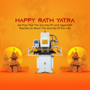 Rath Yatra greeting with an industrial machine in the foreground