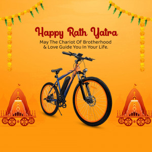 Image depicting a bicycle with Rath Yatra decorations.