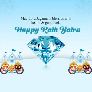 Rath Yatra greeting with a diamond and temple illustrations