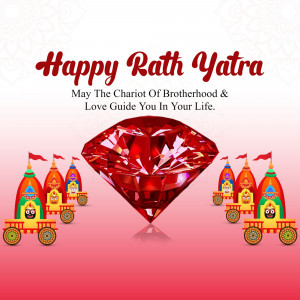 Rath Yatra festival greeting with a ruby and chariots