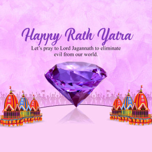 Rath Yatra greeting with a diamond and temple chariots