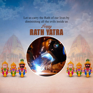 Rath Yatra festival greeting with temple and deities