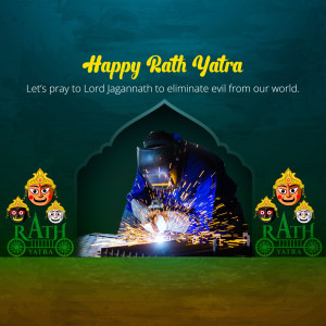 Rath Yatra festival greeting with Lord Jagannath and a welder