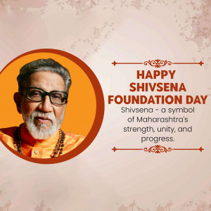 Image commemorating Shivsena Foundation Day with a portrait of Bal Thackeray