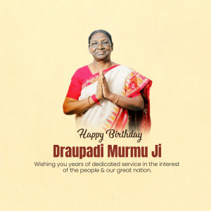 Portrait of Draupadi Murmu with birthday wishes