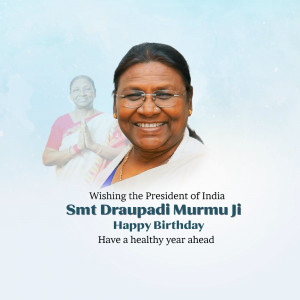Portrait of Draupadi Murmu, the President of India, with a birthday greeting.