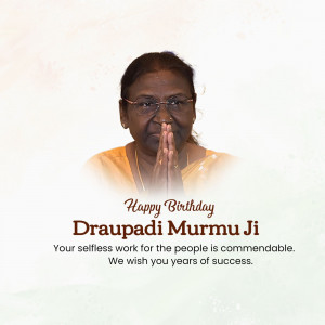 Portrait of Draupadi Murmu with birthday greetings