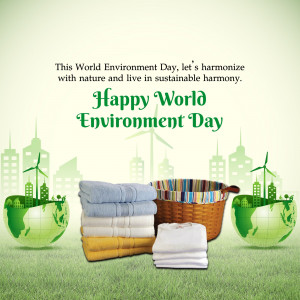 World Environment Day illustration with globe, recycling bin, and wind turbines