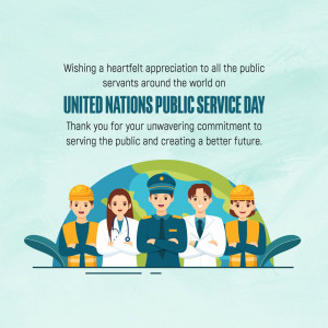 Illustration depicting diverse public servants with a globe, celebrating United Nations Public Service Day.