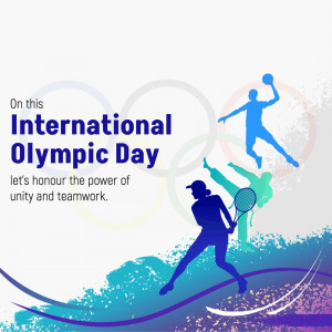 Graphic celebrating International Olympic Day with silhouettes of athletes.