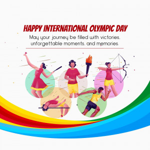 Illustration celebrating International Olympic Day with athletes and Olympic symbols.