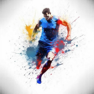 A digital painting of a runner in motion with colorful paint splashes.