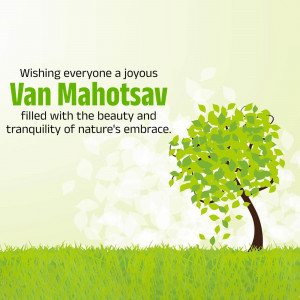 Van Mahotsav greeting card with a tree and green background