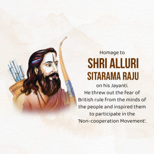 Portrait of Alluri Sitarama Raju with text commemorating his Jayanti
