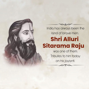 Portrait of Shri Alluri Sitarama Raju with text commemorating his Jayanti